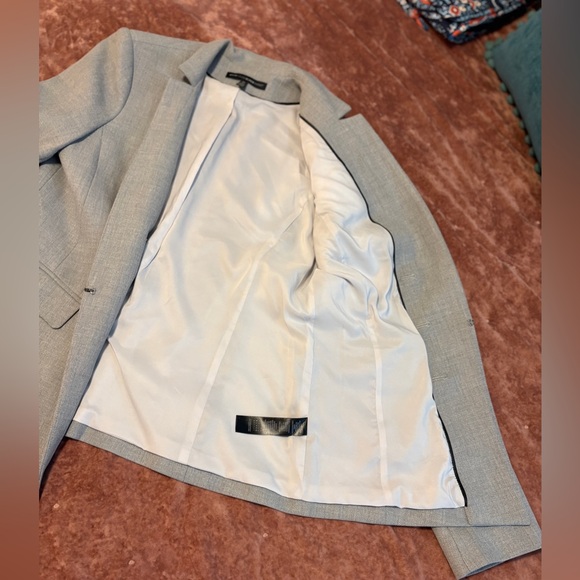 WHBM Classy Stand Neck Notched Collar Textured Gray Double-Breasted Blazer - Picture 6 of 11